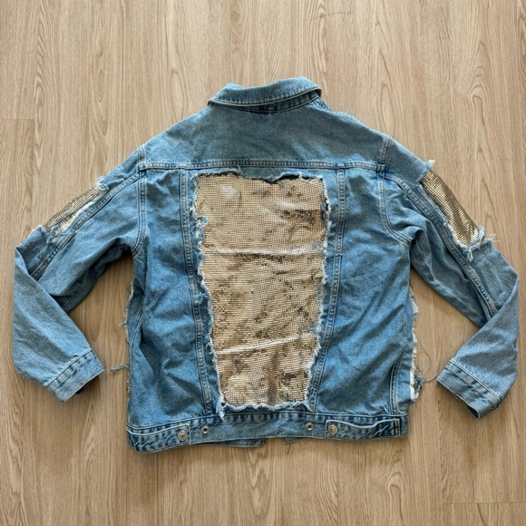 Top shop chainmail cut out patch jean jacket - Picture 2 of 4